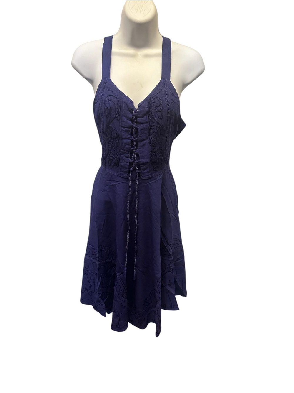 Women's Navy Blue Lace-Up Summer Dress. 8650 AW09. TURQ01